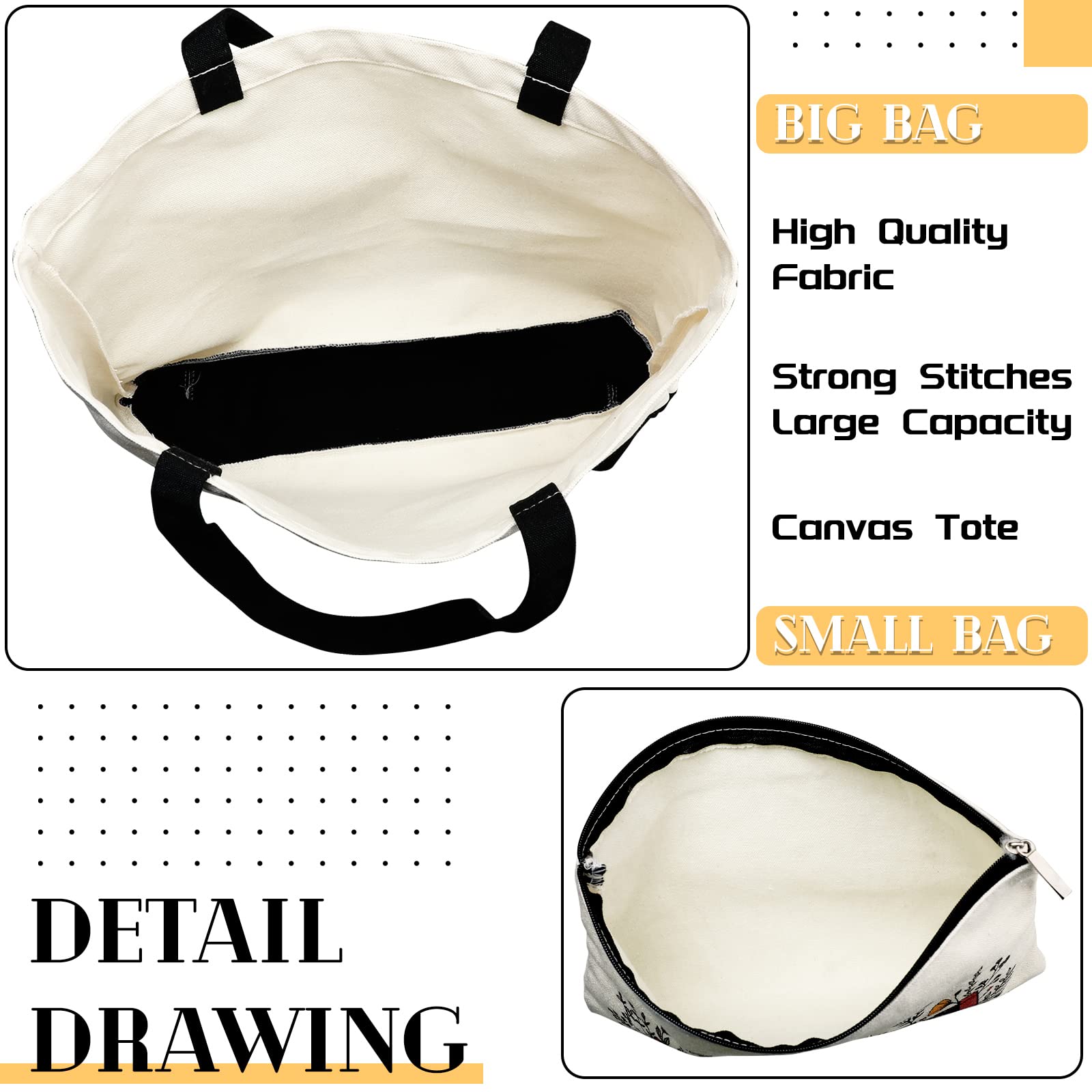 Cunno 2 Pcs Black Cat Book Tote Bags Purse Set Book Lovers Gifts Canvas Tote Bags Librarian Bookish Birthday Gifts(Cat)